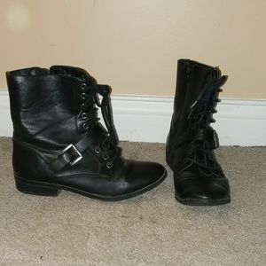 Black combat boots zip up and ties